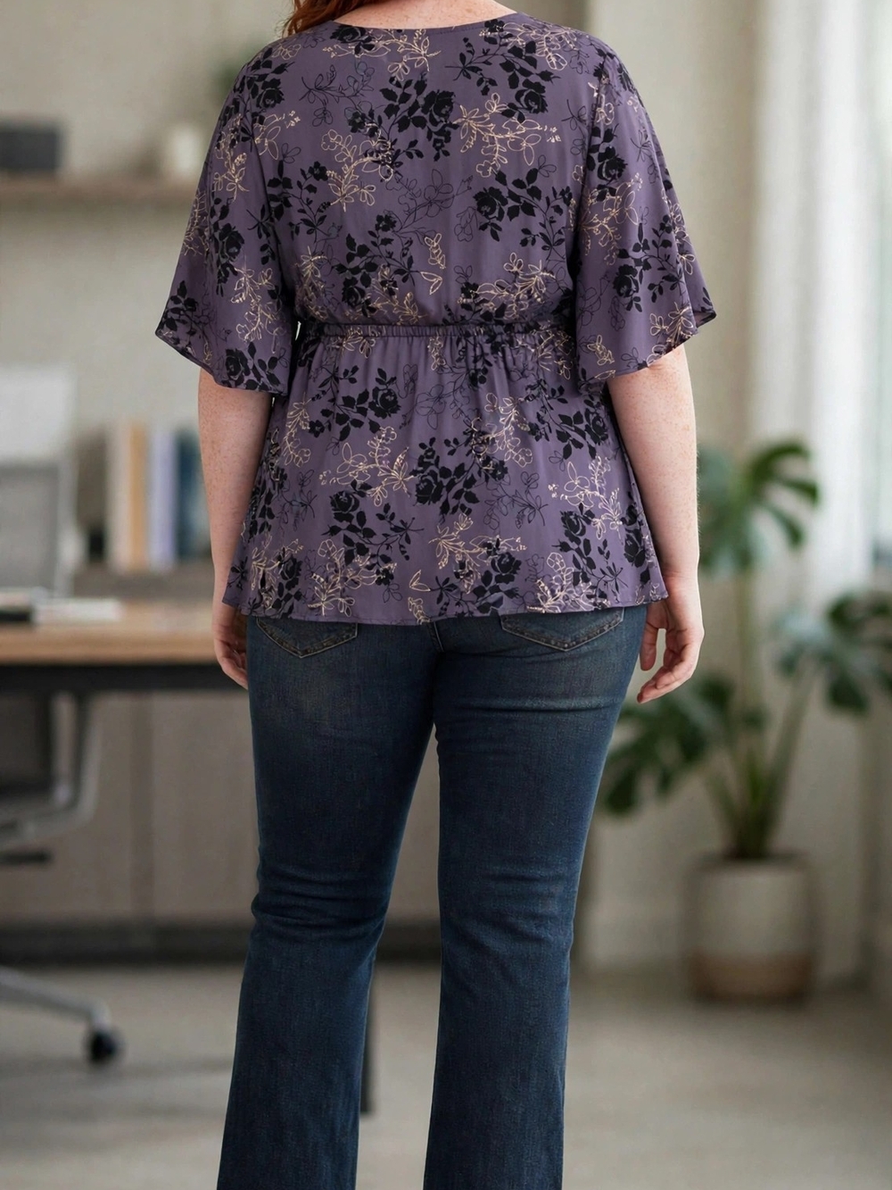 Torrid Purple Floral Faux Wrap Peplum Top - Picture 2 of 5